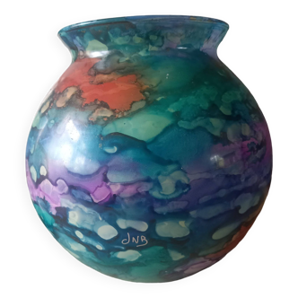 Large lacquered glass ball vase signed Jean-Noël Bouillet