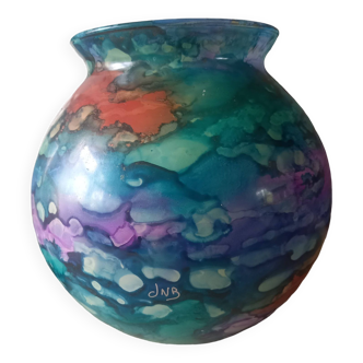 Vase boule en verre laqué signé Jean-Noël Bouillet