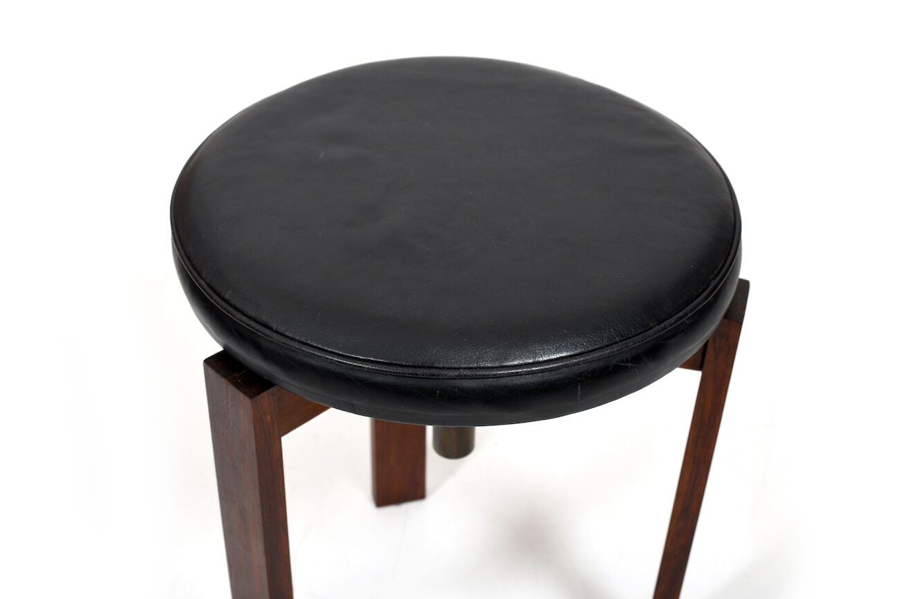Tabouret danois réglable en hauteur avec cuir noir 1960