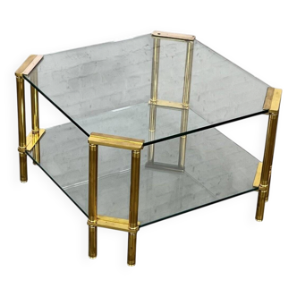 Table Basse en Laiton et Verre, 1970s