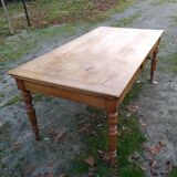 Cherry farm table, turned legs, 2 extensions