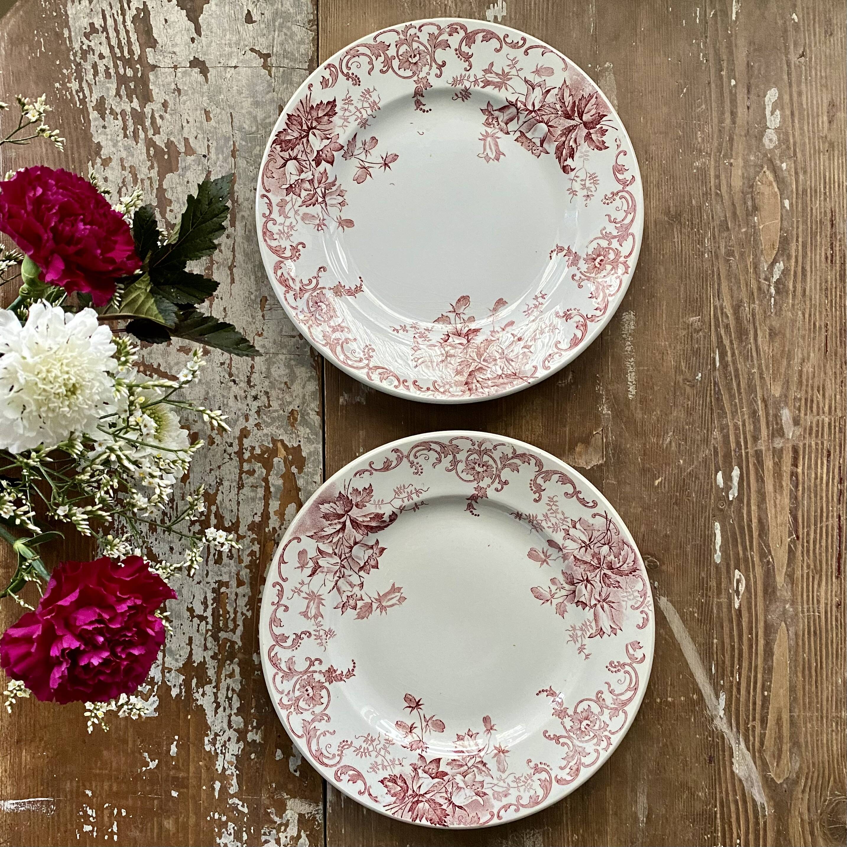 Assiette plate campanule rose x2