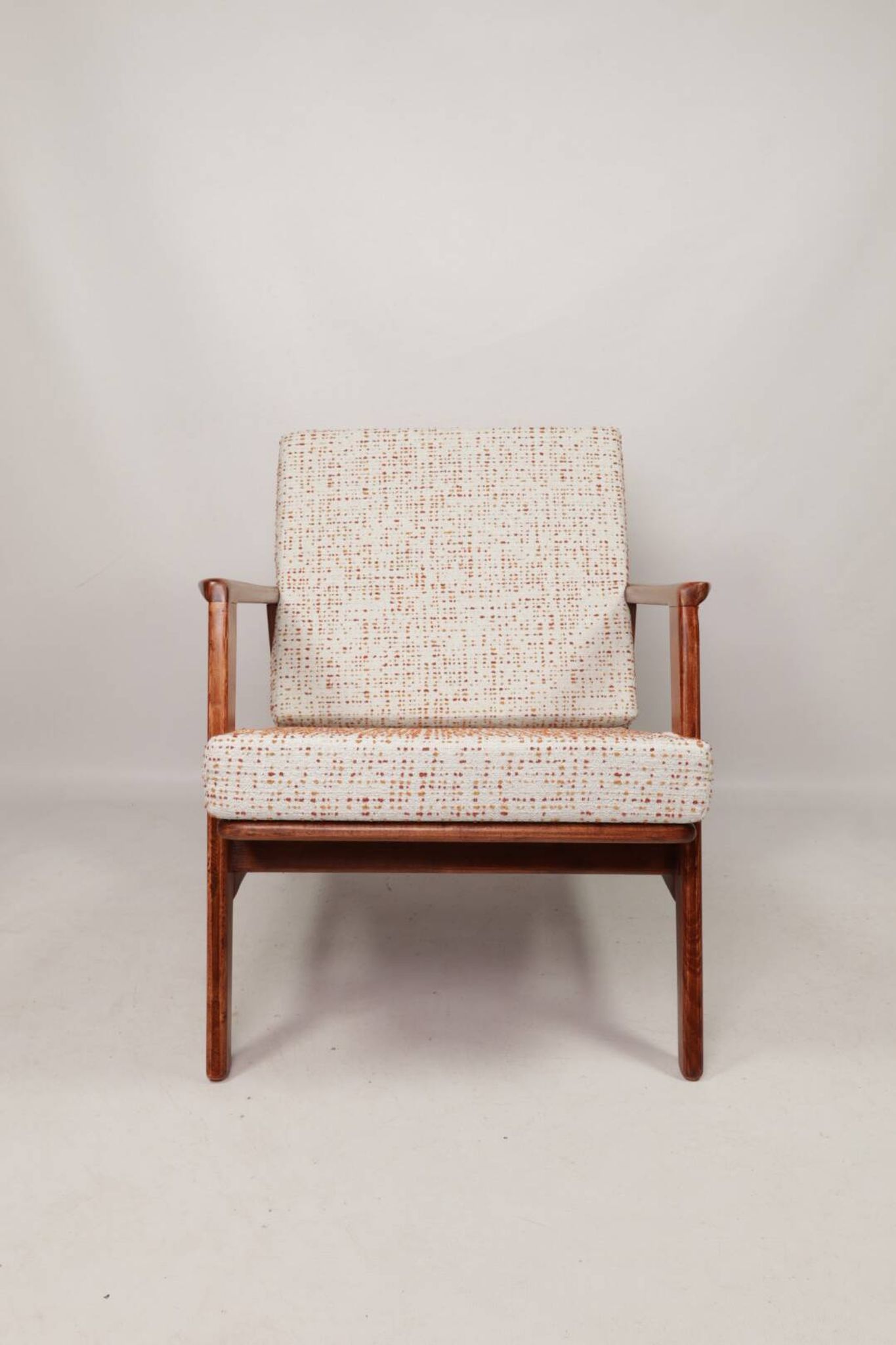 Scandinavian Vintage Armchair With Upholstery Bouclè Cushions Mid Century Design