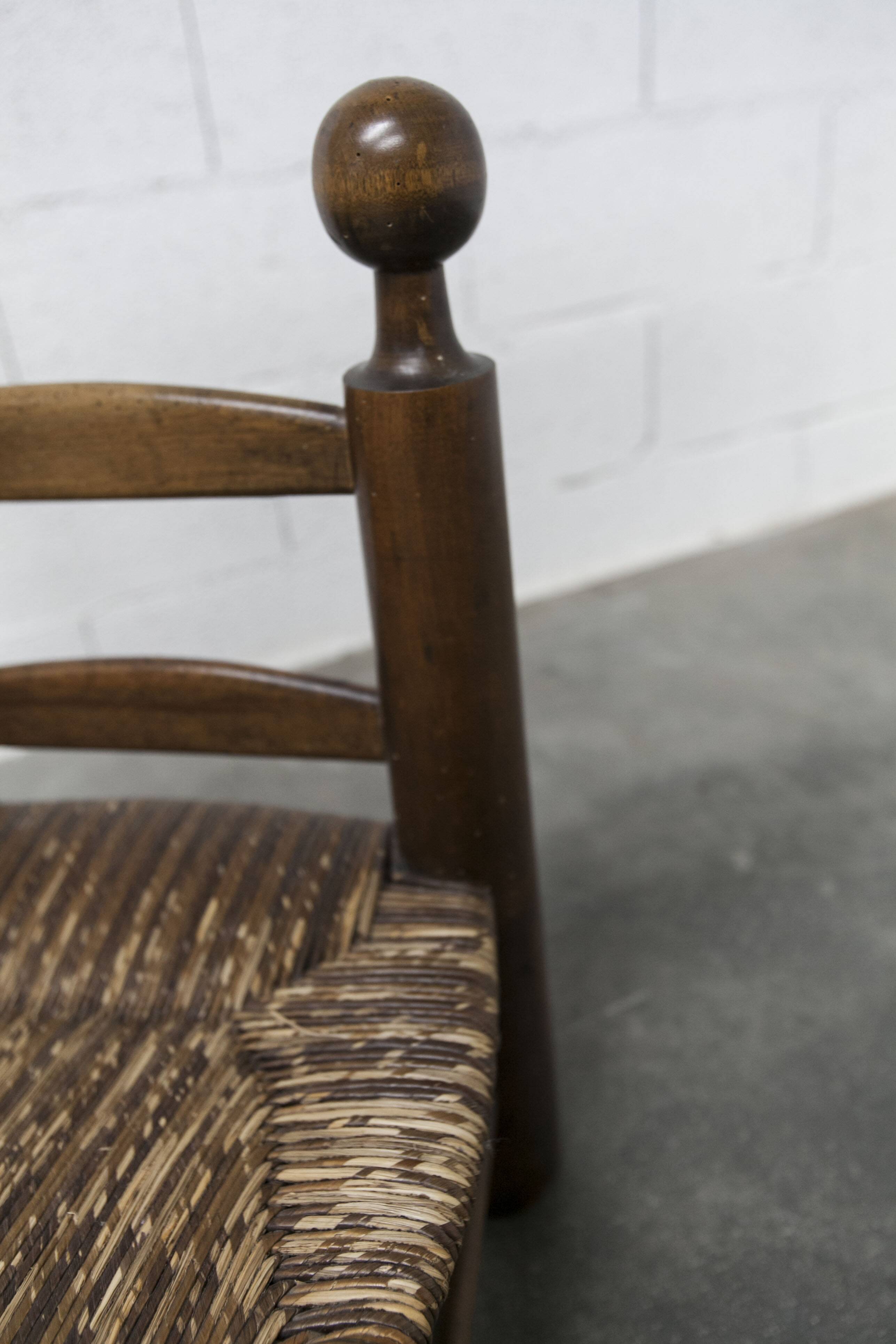 Brutalist children's chair by Charles Doudouyt 1960 oak and wicker