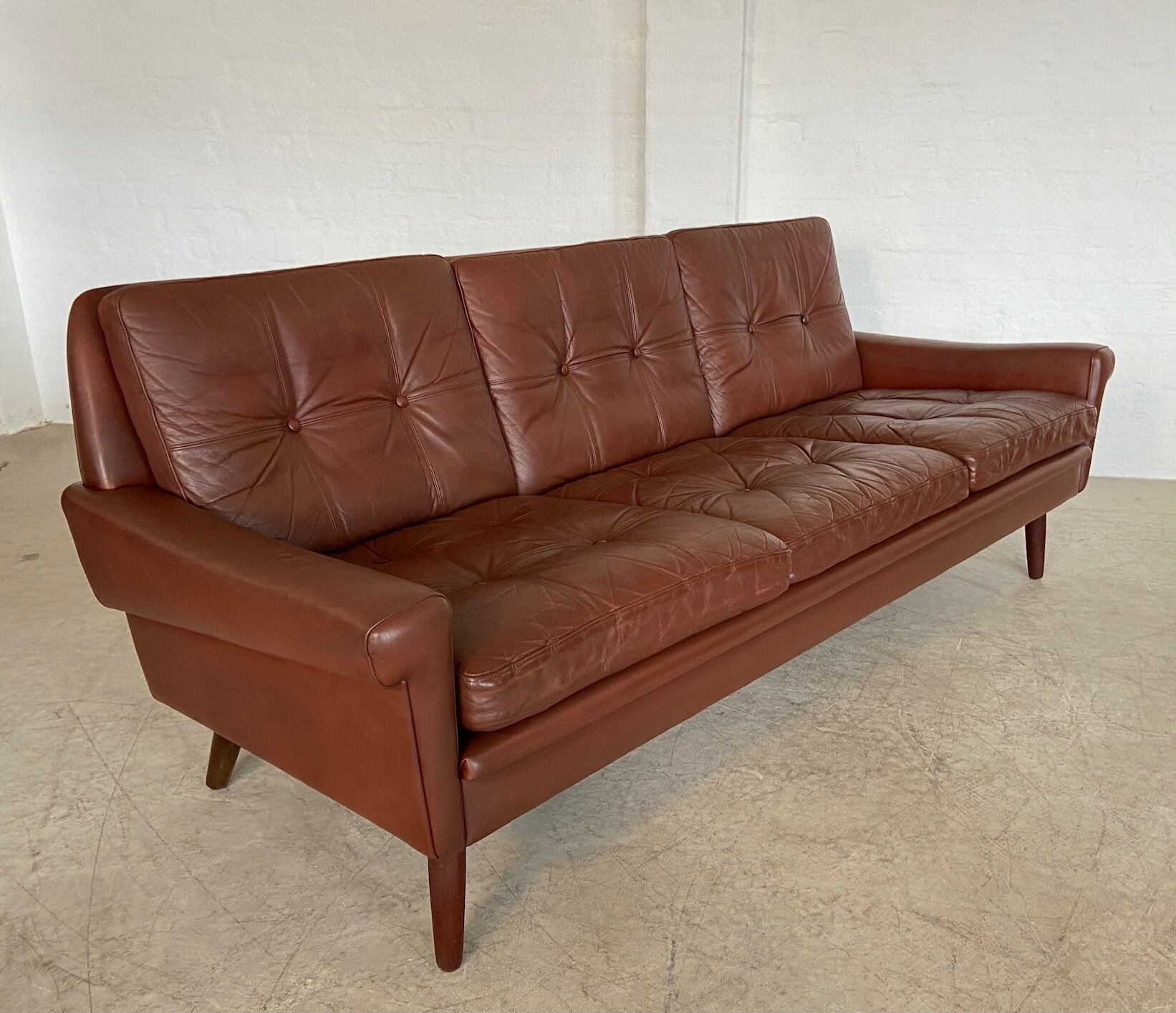 Danish mid-century Svend Skipper cognac 3 person sofa 1960s
