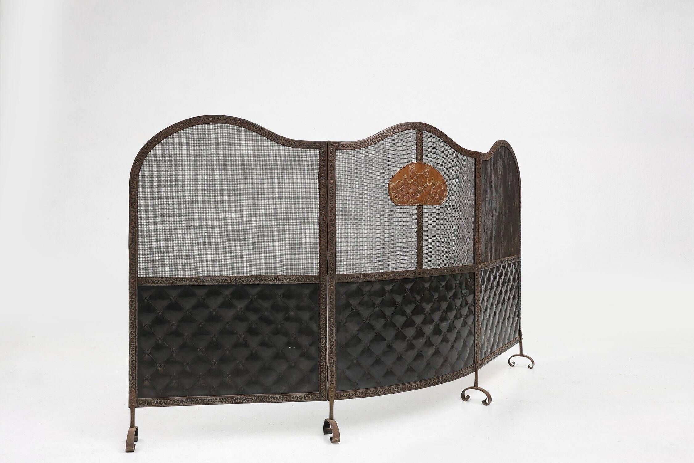 French Art Deco Wrought Iron Fireplace Screen, 1890s