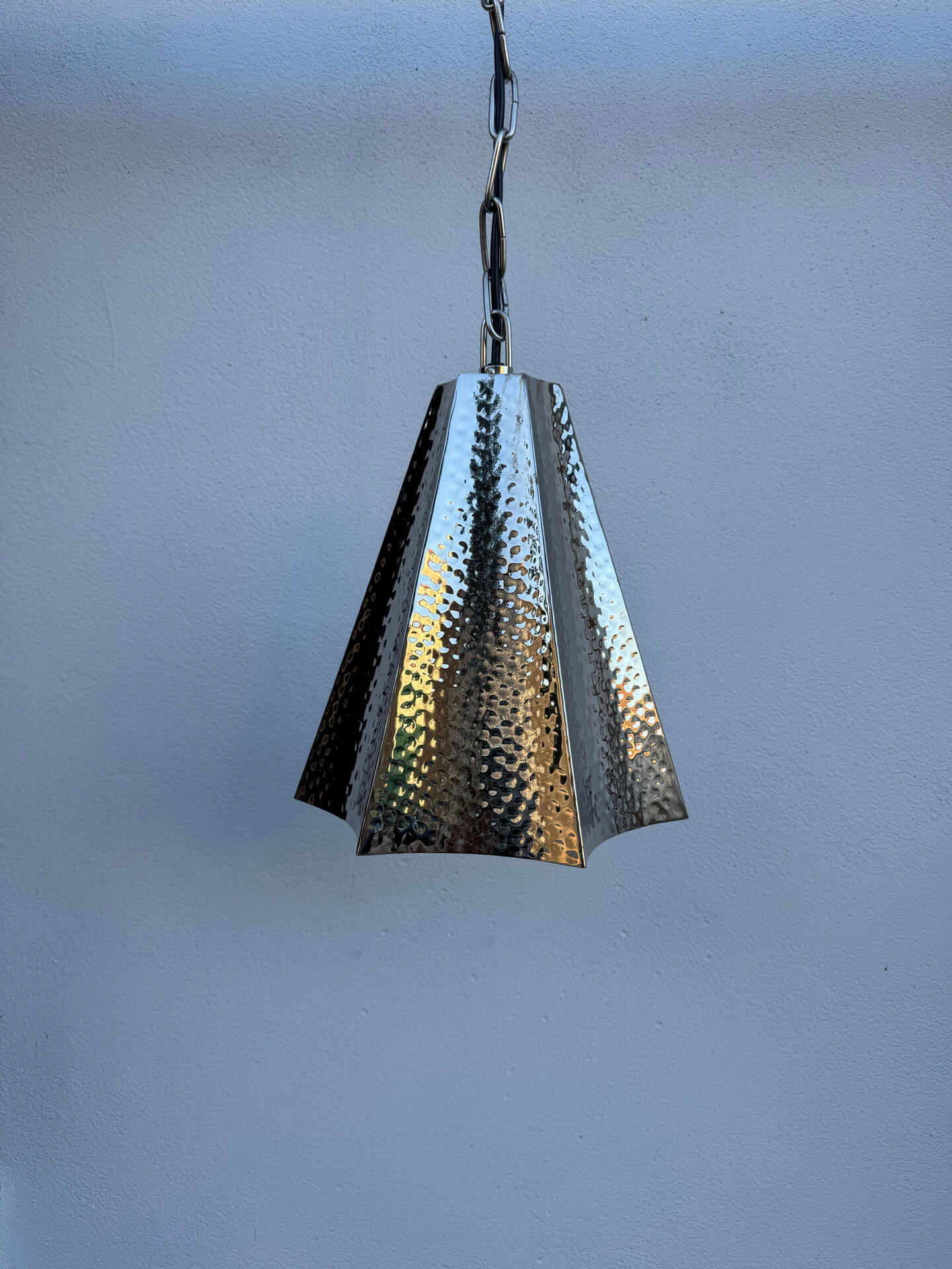 Modern hammered chrome metal suspension