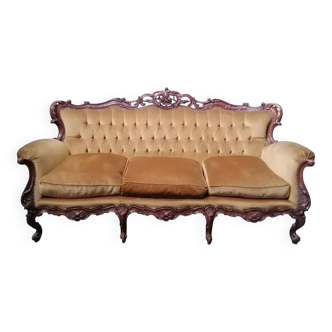 Divano barocco in velluto dorato, anni '50