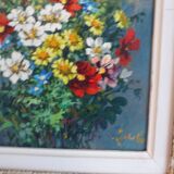 Table bouquet of flowers, oil on isorel