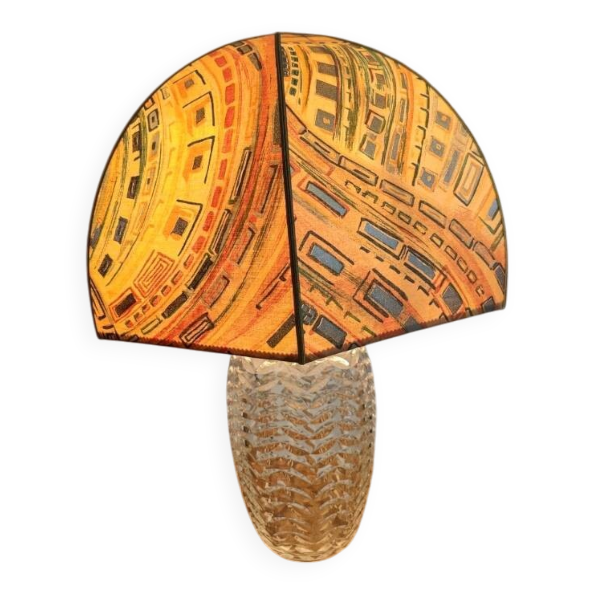 Large 1980s Lamp with Crystal Base/Vase/Handcrafted Lampshade - Unique Piece