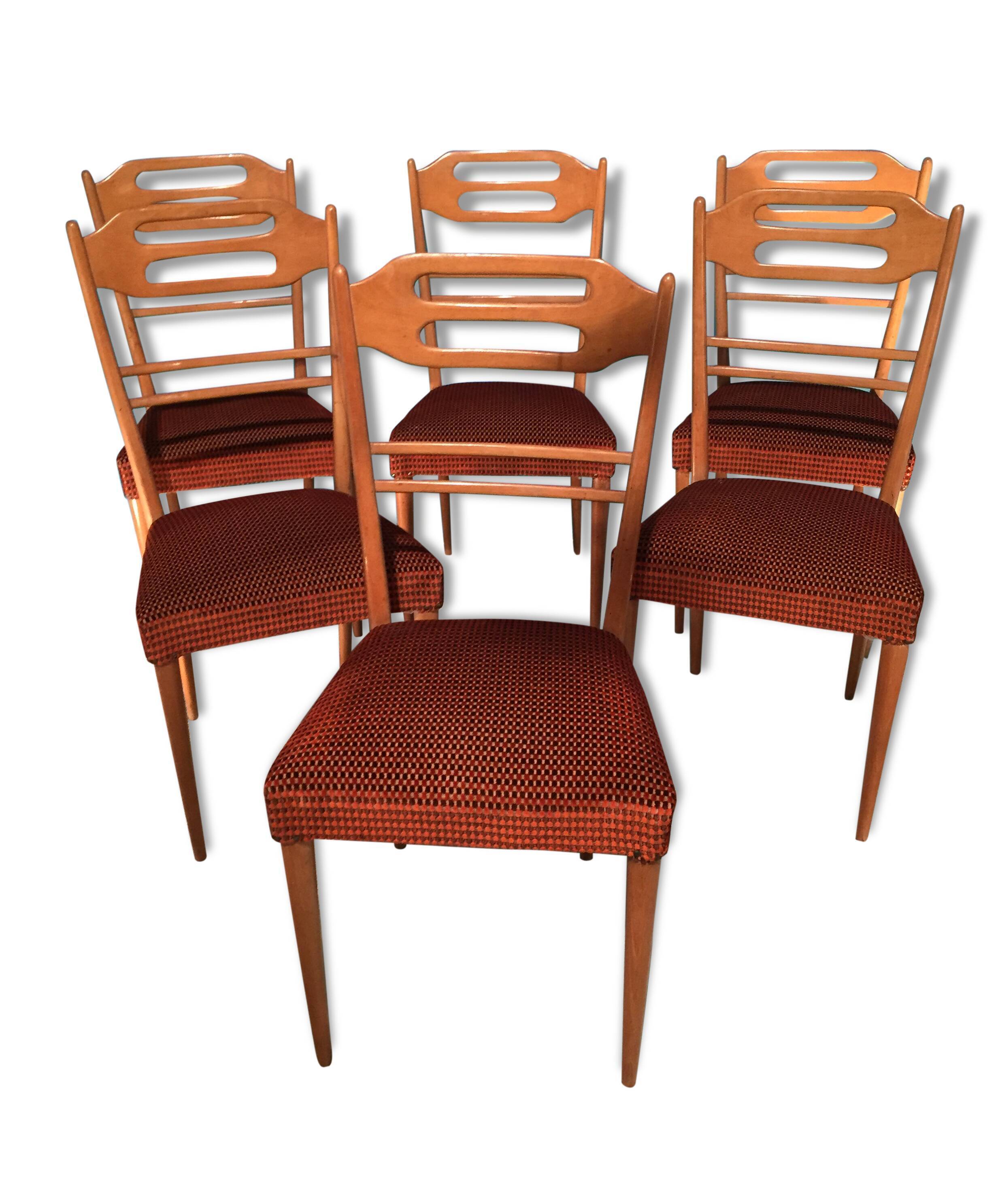 6 Italian Chairs 1960 blond velvet wood silk