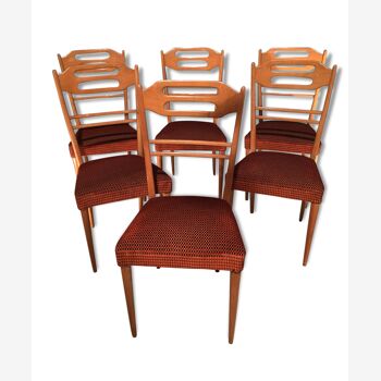 6 Italian Chairs 1960 blond velvet wood silk