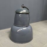 Grande lampe à suspension industrielle ancienne en émail bleu-gris