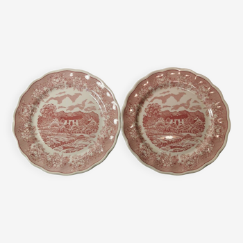 2 assiettes plates n. fontebasso 1760. couleur rose. tbe