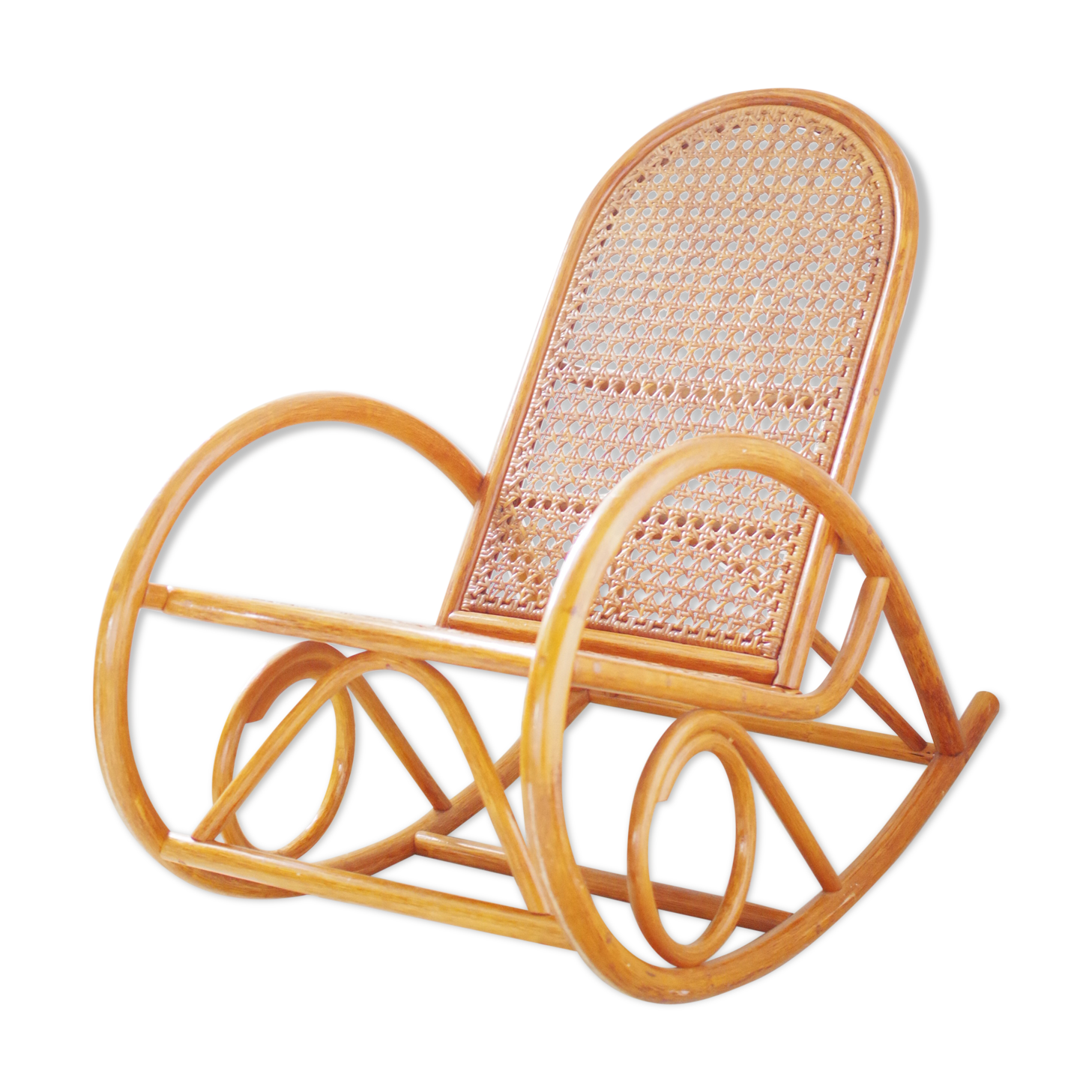 Rocking-chair ancien cannage et rotin bambou