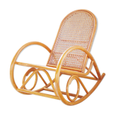 Rocking-chair ancien cannage et rotin bambou