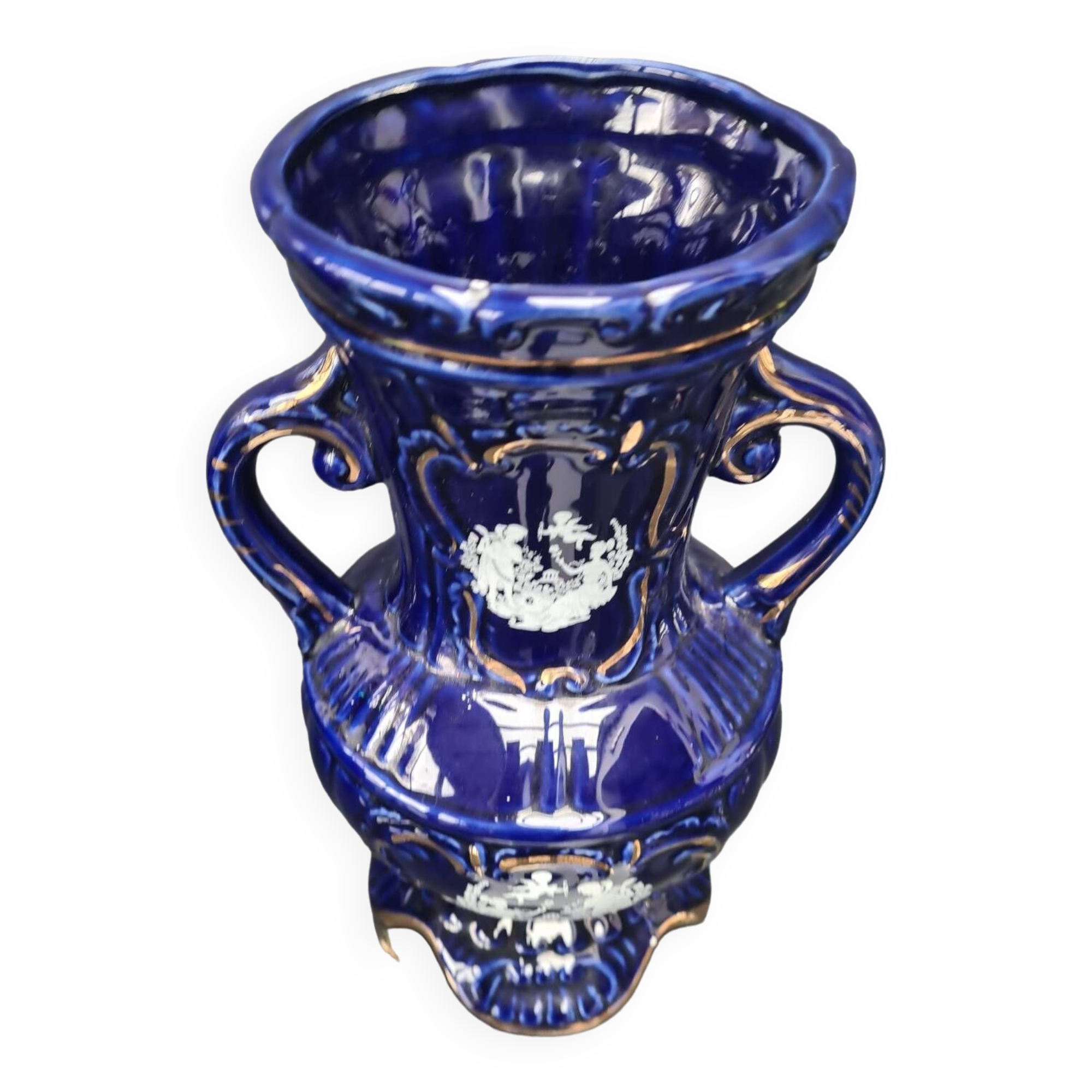 Antique blue vase in Italian porcelain