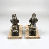 Serre-livres Art Déco oiseaux en marbre et métal bronze