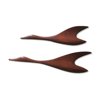 2 Teak birds / Ducks wall decoration 1960