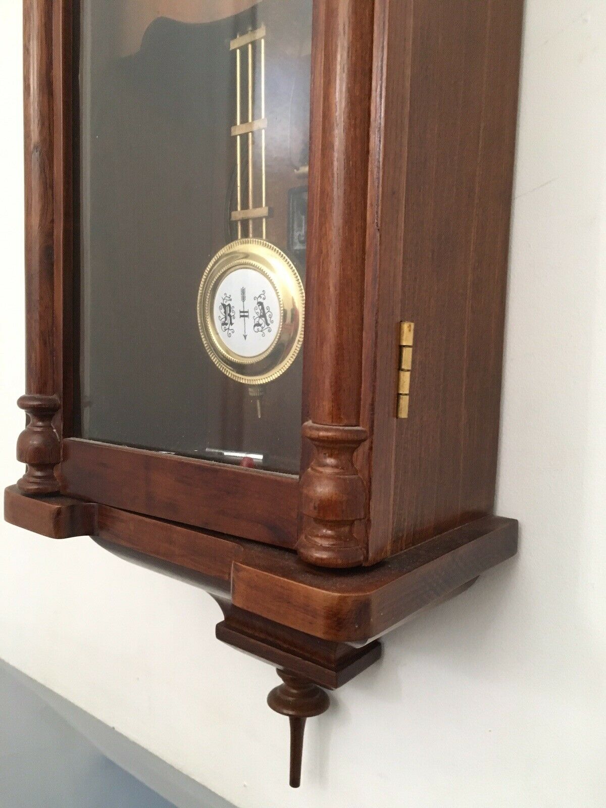 Mid Century Vintage Victorian Style Wall Clock Wood Case,Chime, in Working order