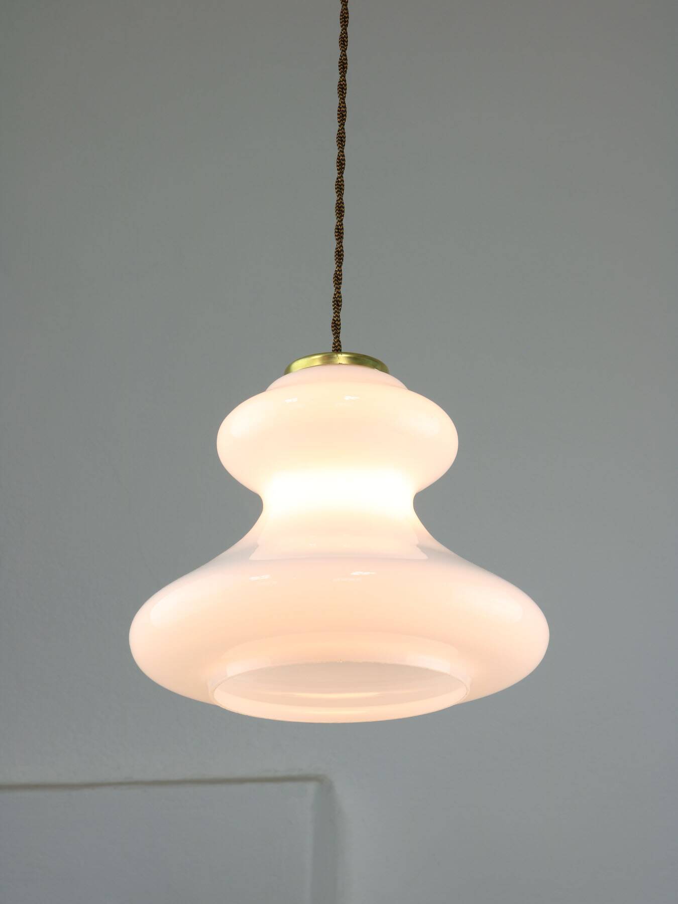 Mid-century italian green glass & brass pendant lamp