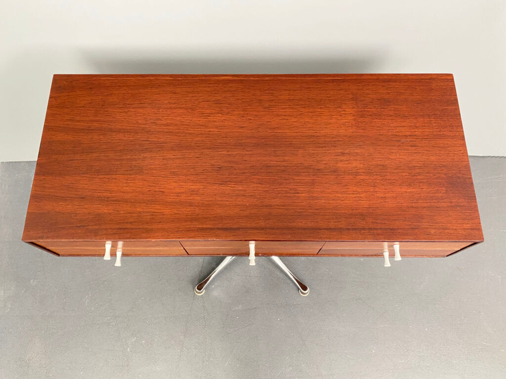 Rare small chest of drawers with 6 drawers, teak wood with chrome-plated base by George Nelson for Herman Miller, USA, 1950s