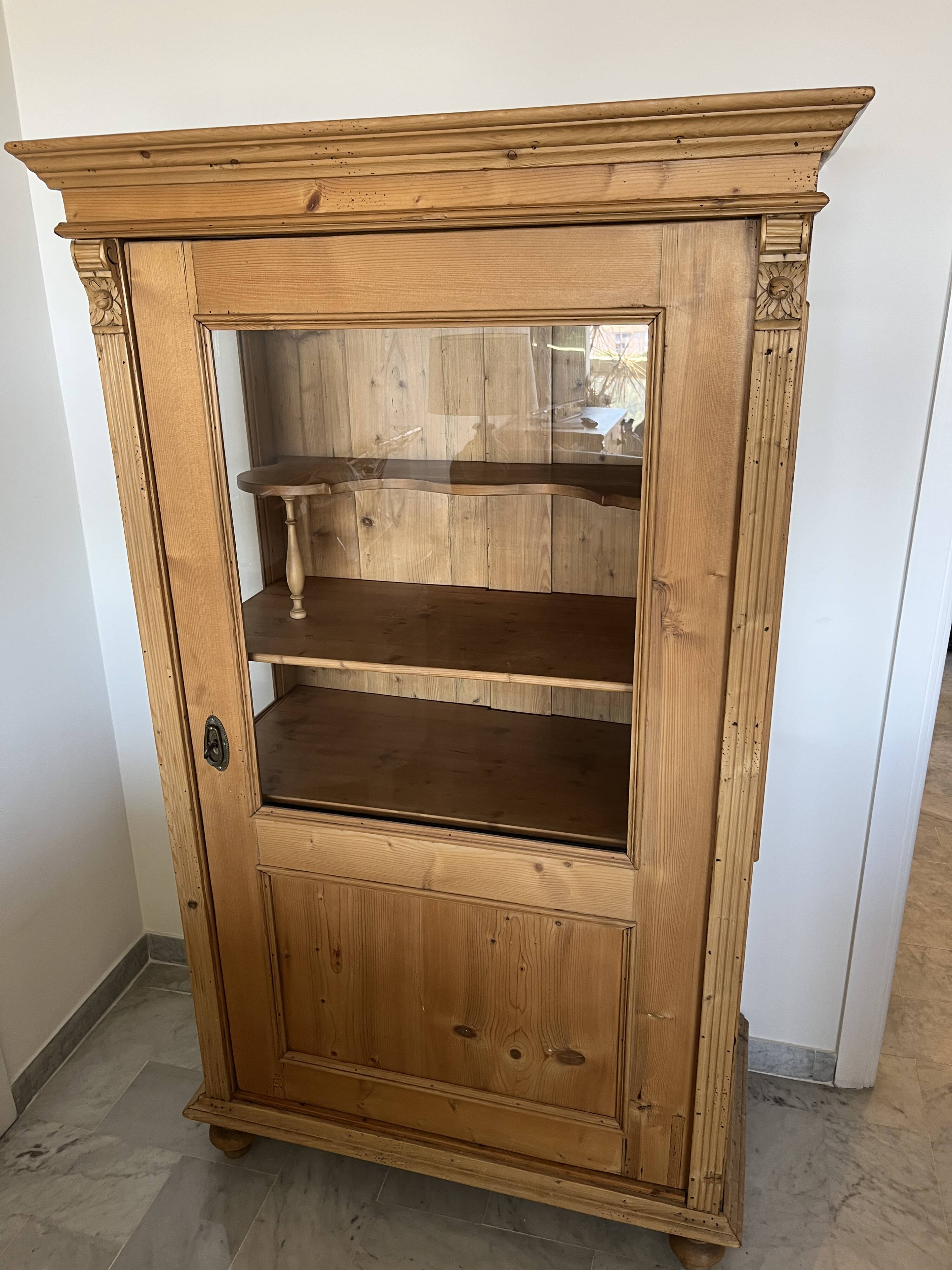 Biedermeier display case in soft wood