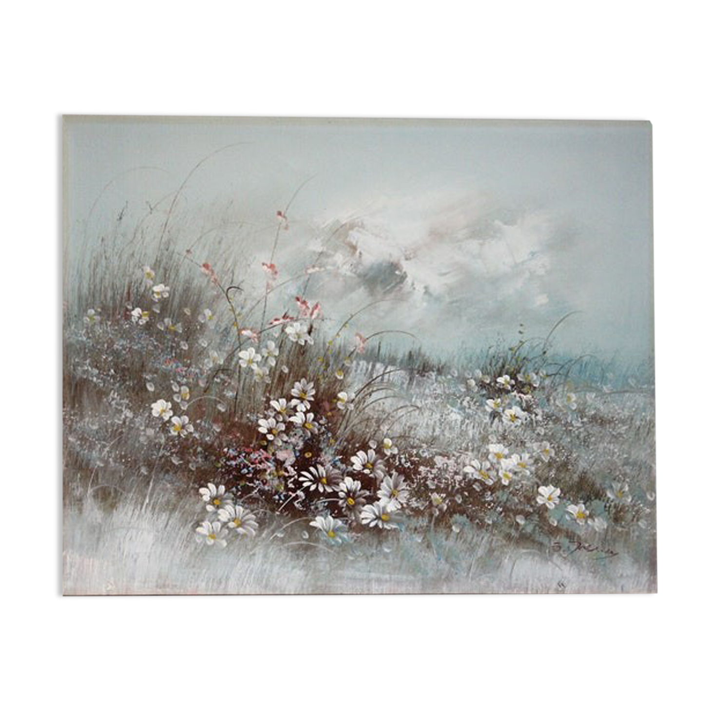 Painting on canvas flowers in meadow