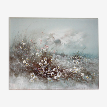 Painting on canvas flowers in meadow