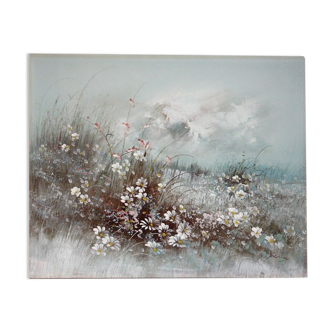 Painting on canvas flowers in meadow