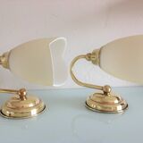 Pair of brass and opaline opaline sconces in art deco style granite