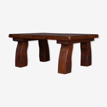 Mid-century Brutalist wood rustic coffee table