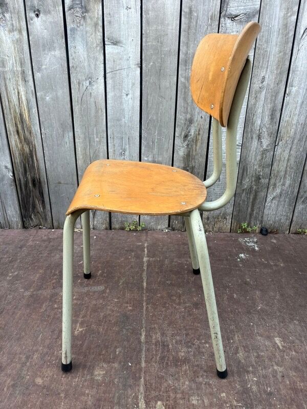 Vintage industrial chair Tubax in wood and metal