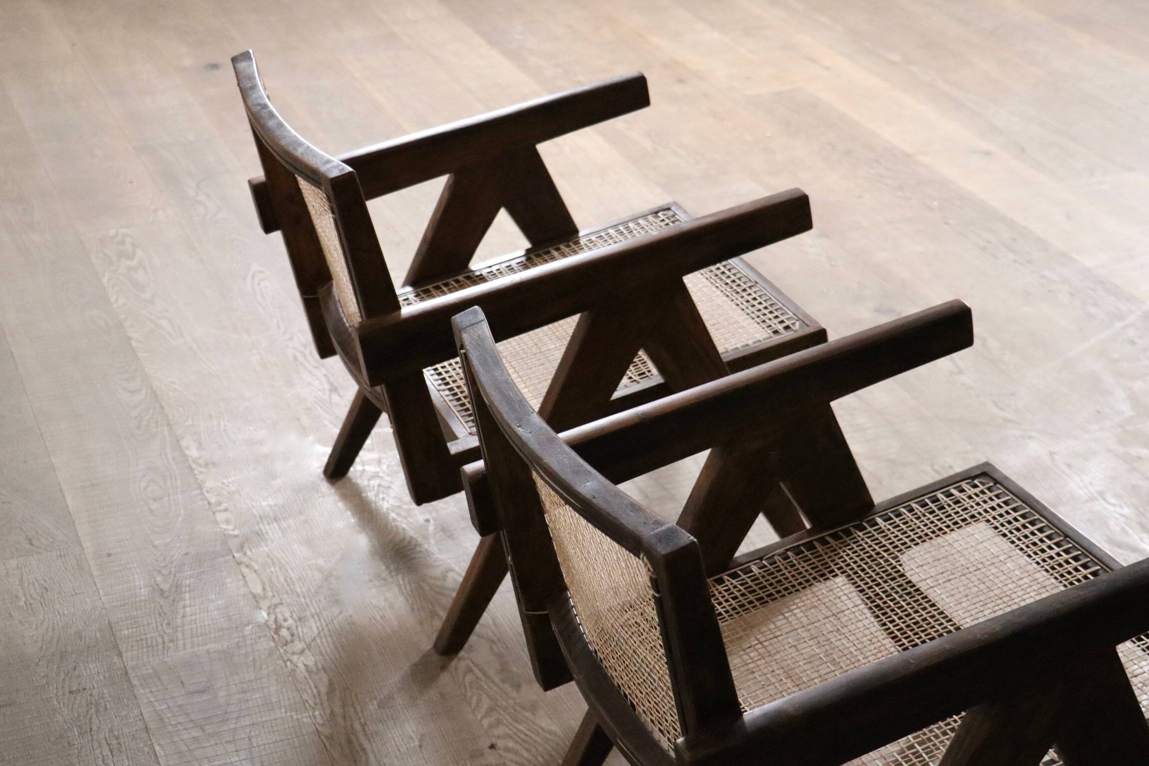 Pierre Jeanneret lounge chairs PJ-SI-29-A in teak and Cane, 1950s