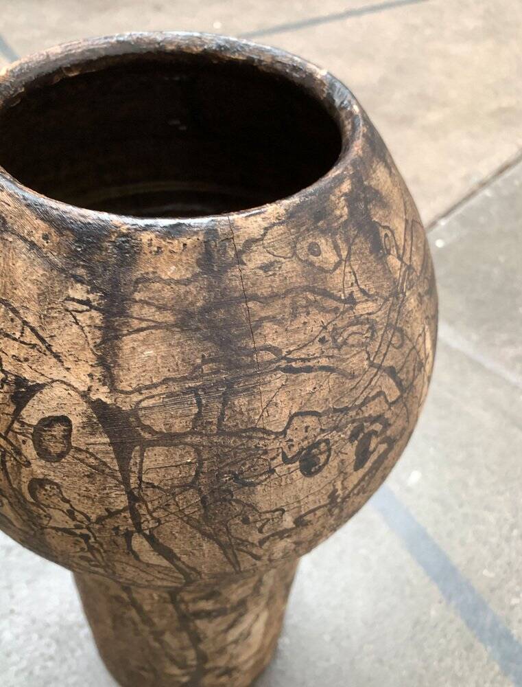 Brutalist Mid-Century Vase in German Ceramic by Gerhard Liebenthron, 1977