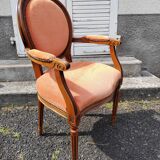 Fauteuil médaillon tapissé orange
