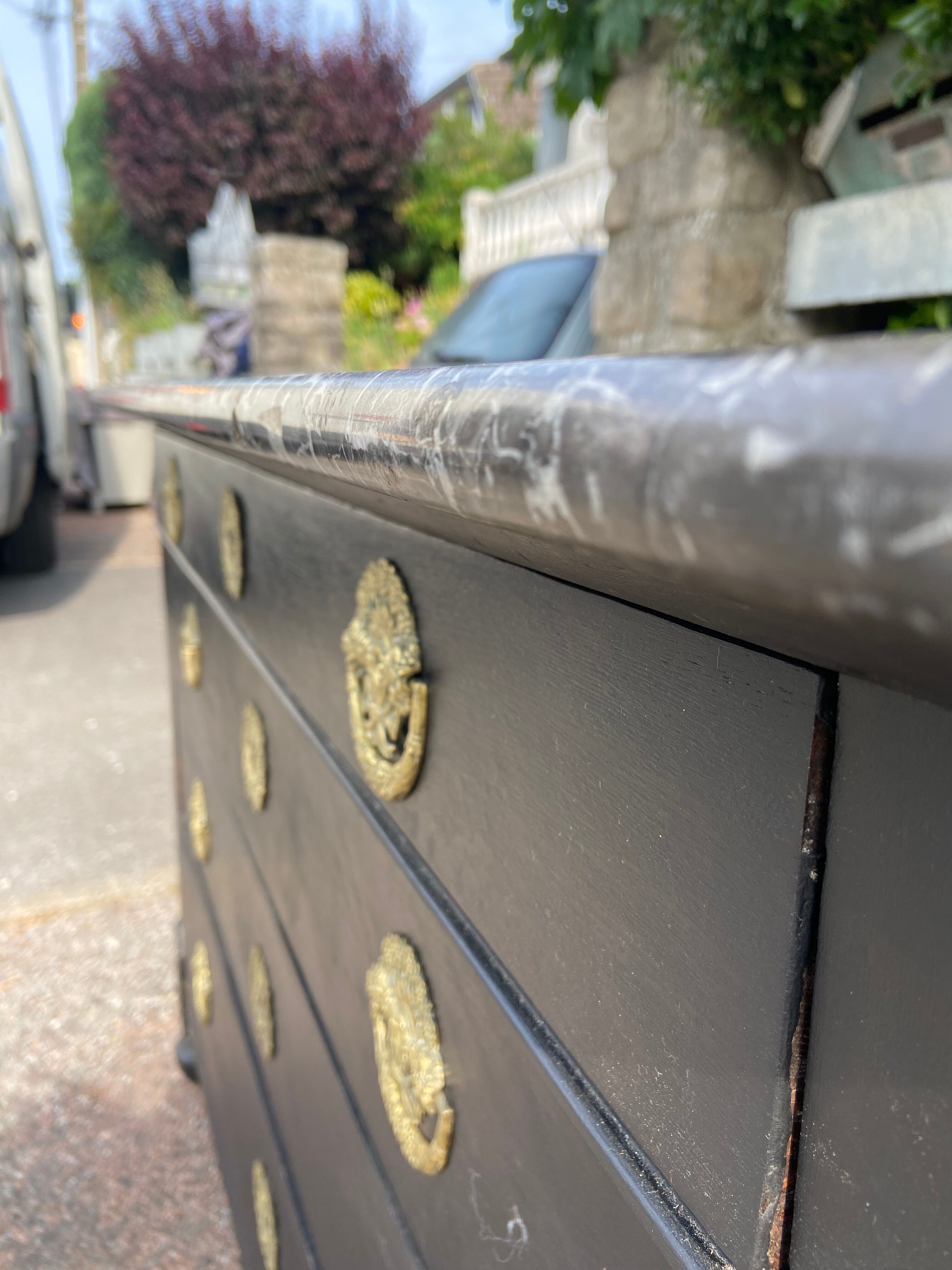 Old period chest of drawers black patinated
