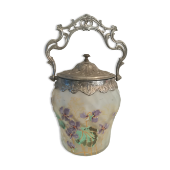 Legras biscuit bucket in enameled glass with violets