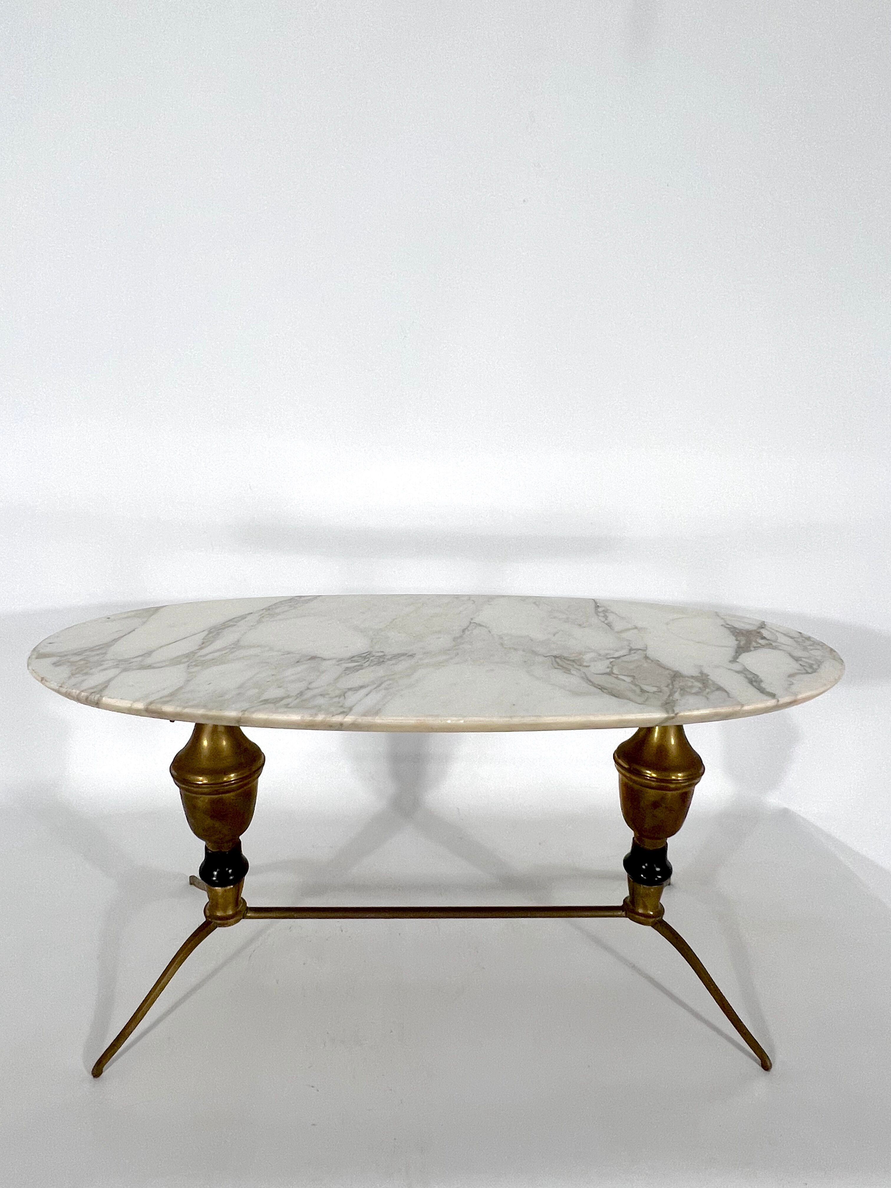 Vintage brass and marble coffee table. Italy 1950s
