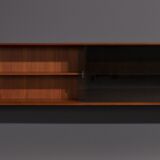 Teak wall cabinet with sliding glass doors