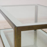 Table basse en laiton, verre et miroir 1970