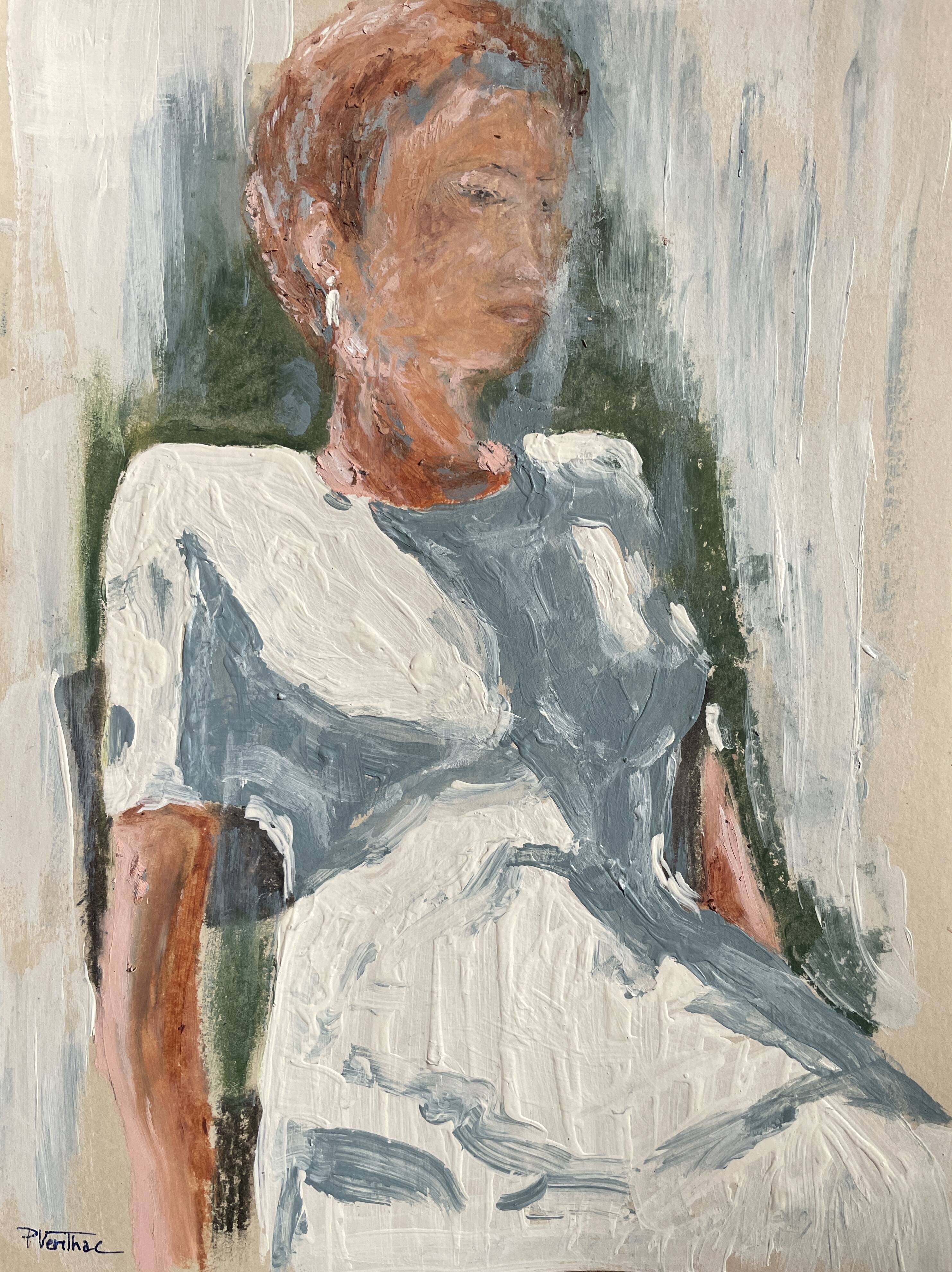 Painting signed pastel female portrait “light in the garden”