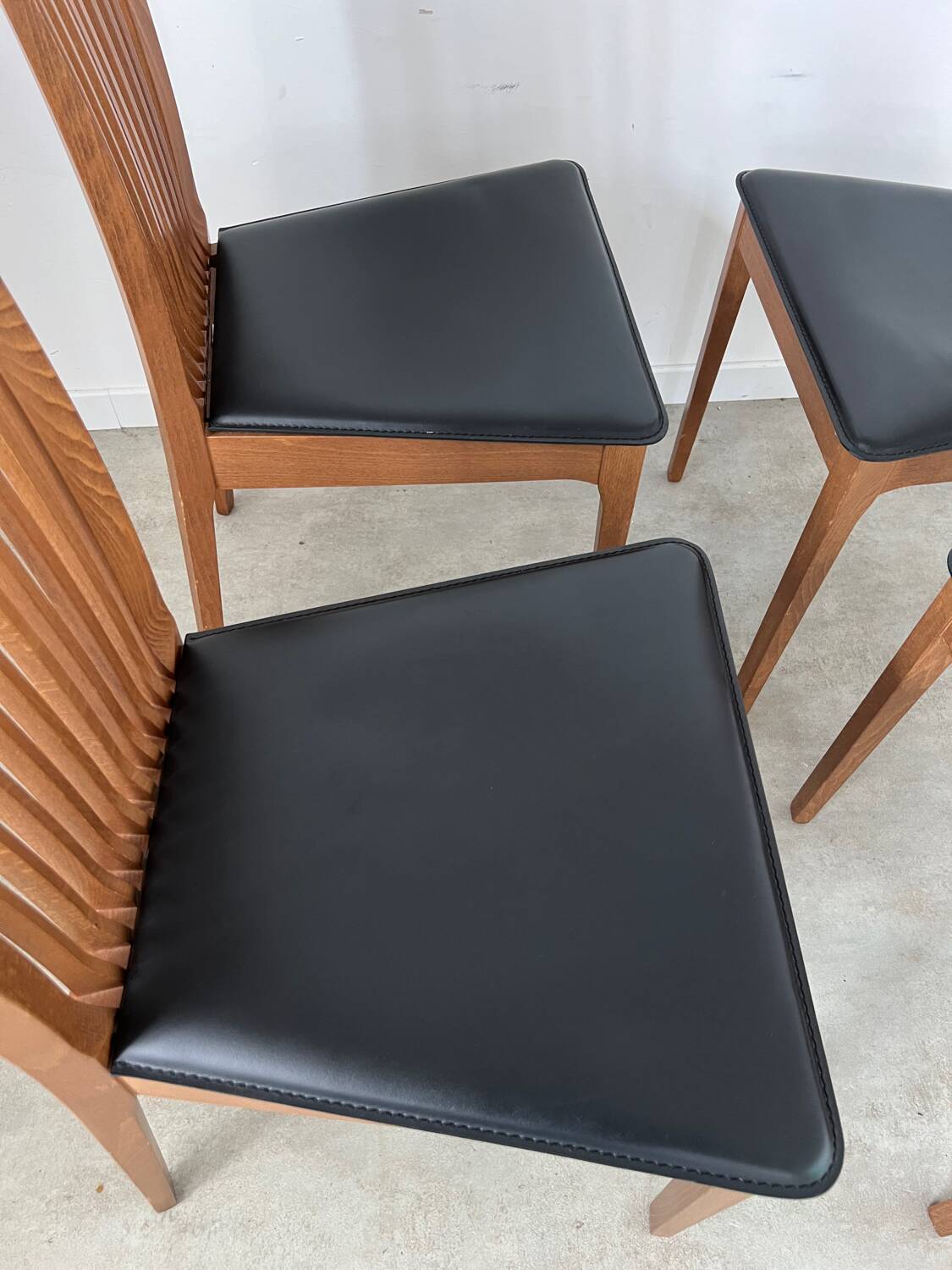 Set of 4 high back chairs in wood and imitation leather Italian design Calligaris