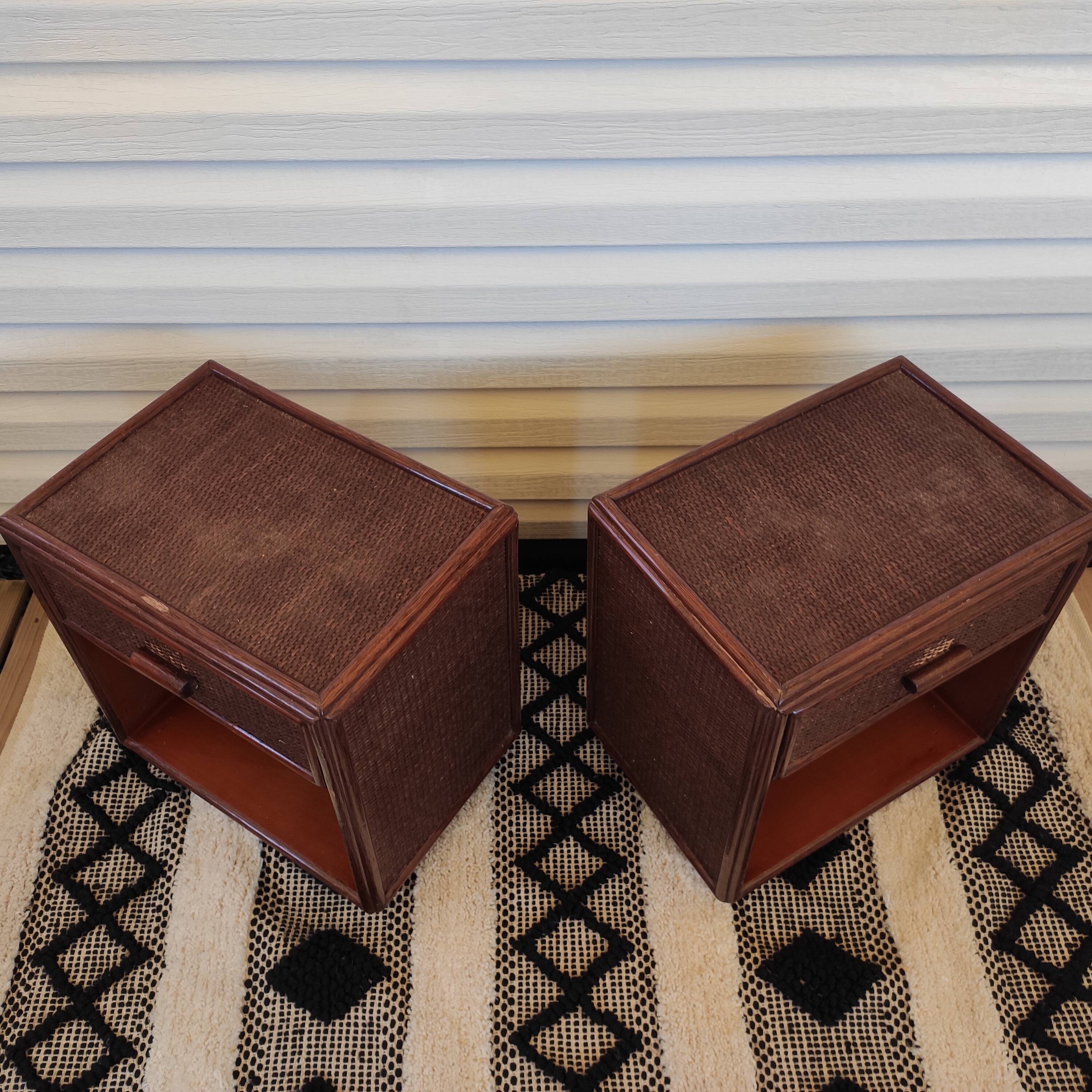 Pair of rattan bedside tables