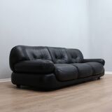 3-Seater black leather Sapporo sofa by Mobil Girgi 1970s