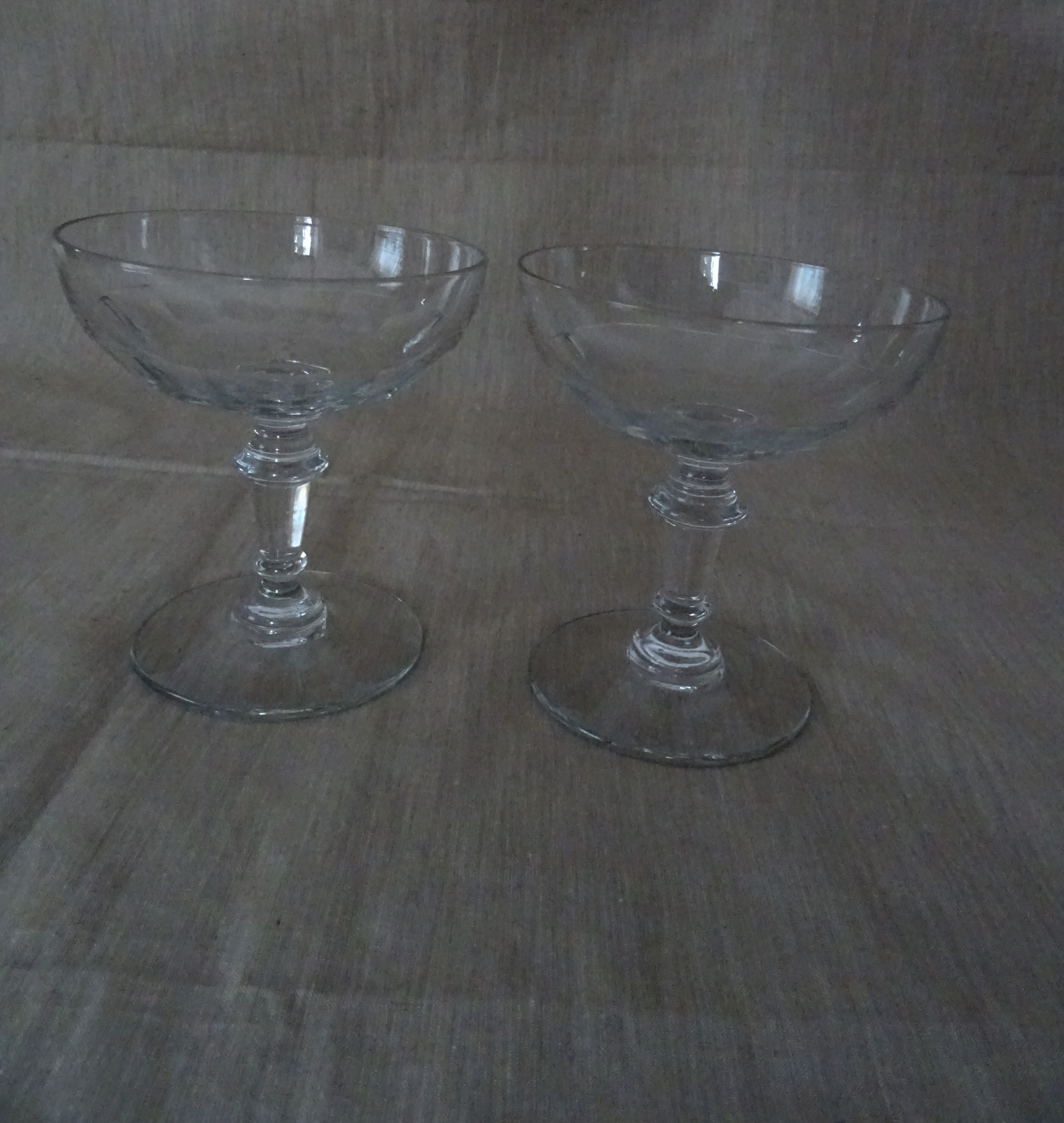 Pair of old champagne glasses crystal faceted louis Philippe