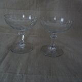 Pair of old champagne glasses crystal faceted louis Philippe