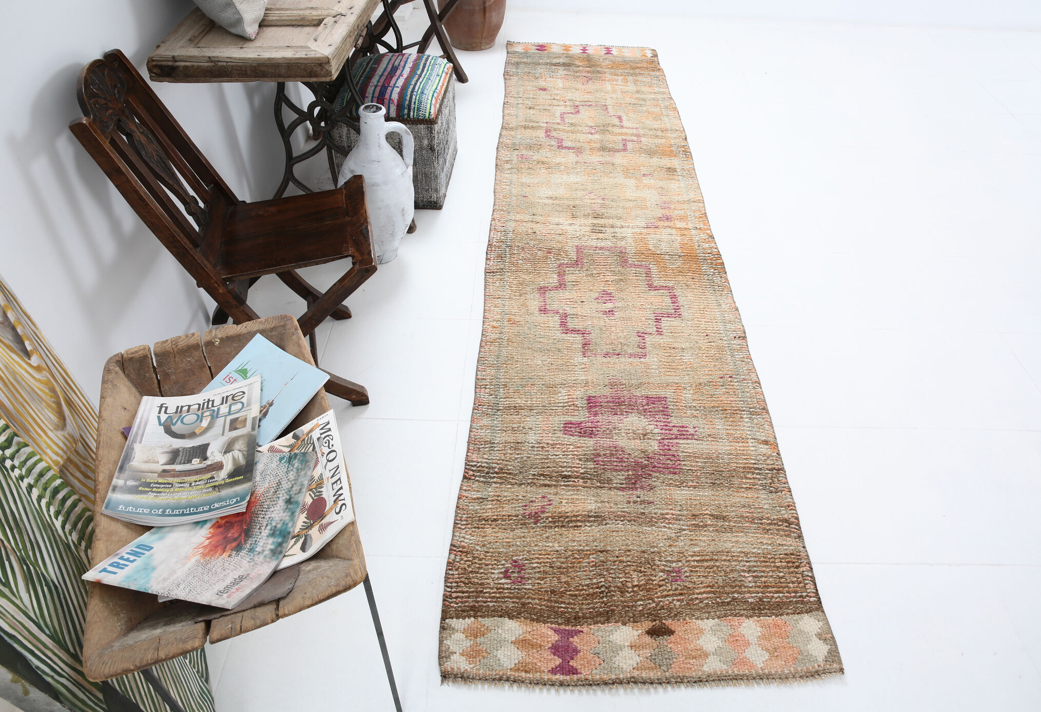 1960s antique wool vintage runner rug