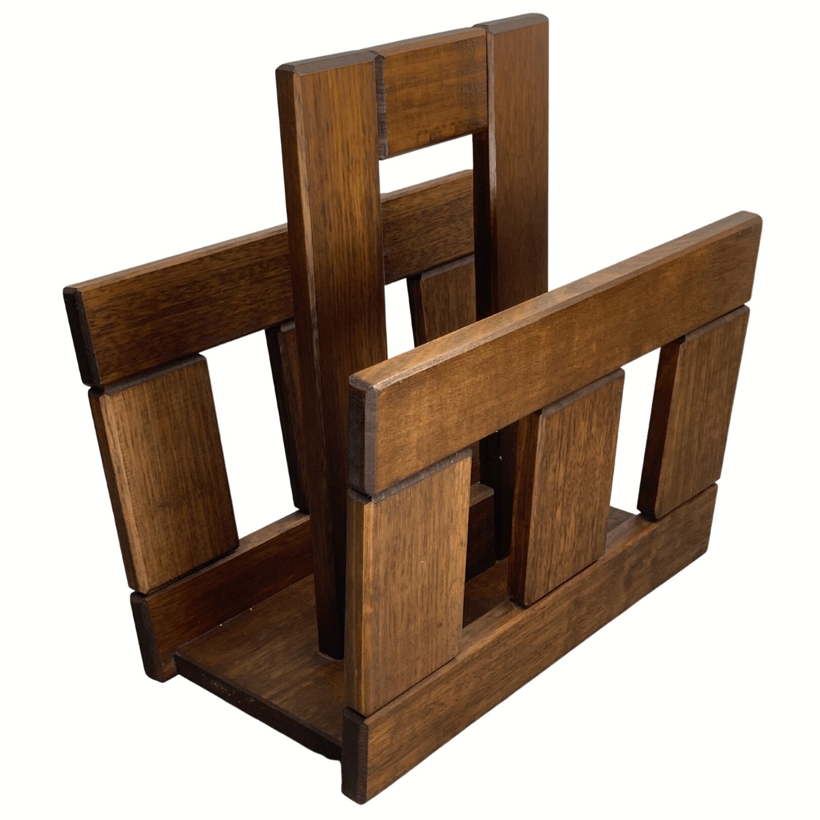 Midcentury brutalist oak magazine rack or holder, Dutch ca 1960s