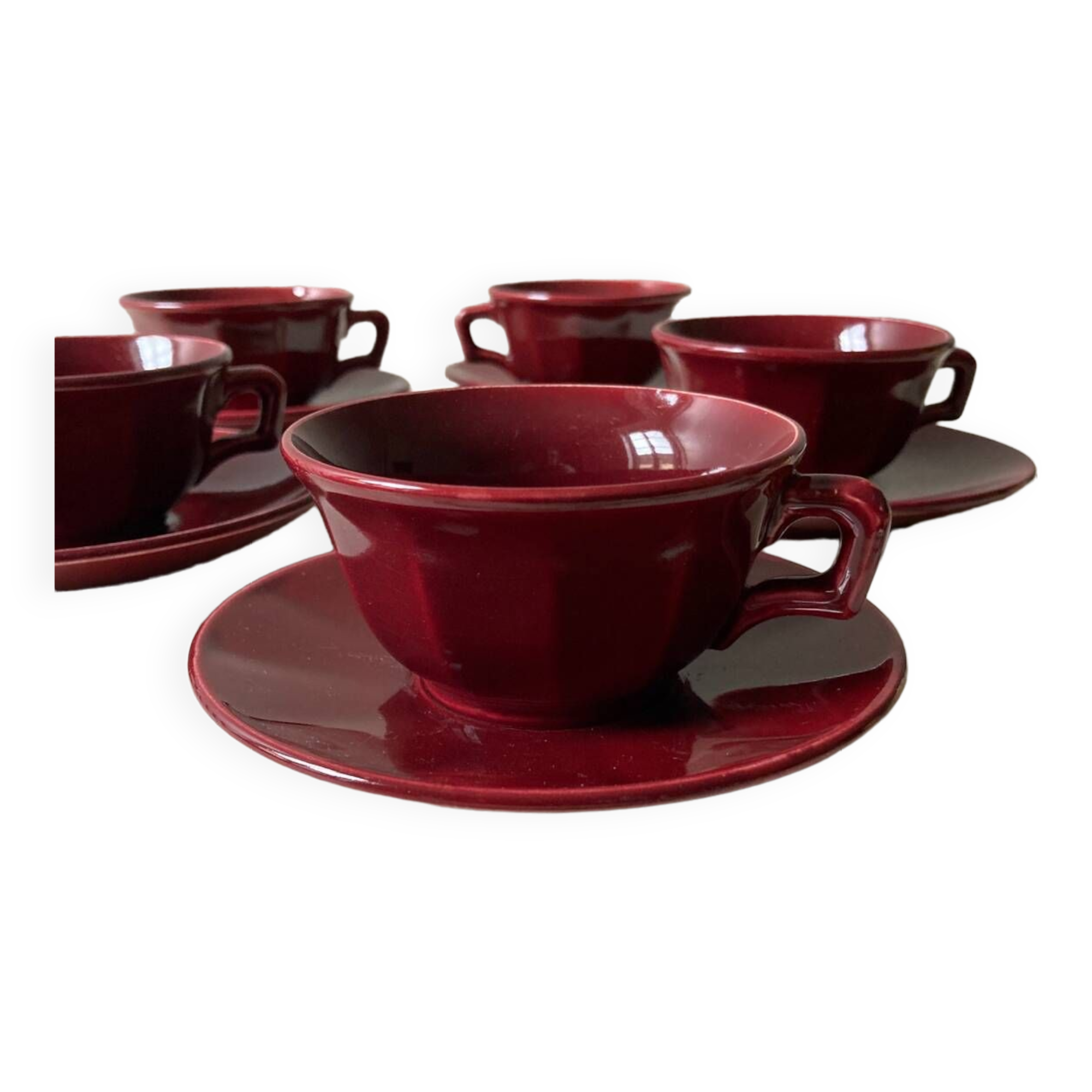 Burgundy cup and saucer